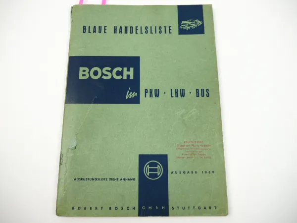 Bosch Blaue Handelsliste für PKW LKW Bus Ausrüstung 1959