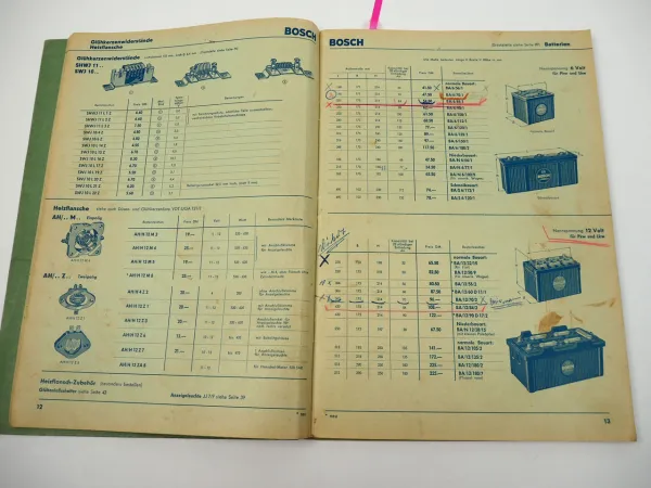 Bosch Blaue Handelsliste für PKW LKW Bus Ausrüstung 1959
