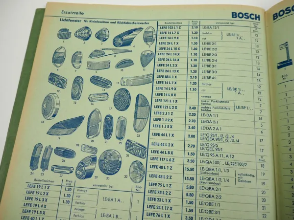 Bosch Blaue Handelsliste für PKW LKW Bus Ausrüstung 1959