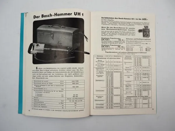 Bosch Bohrhammer UH1 UH2 Prospekt 1937