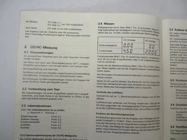 Bosch CO HC Meßgerät Abgas Motor Betriebsanleitung Operating Instruction 1984