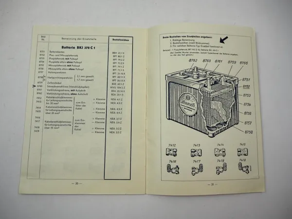 Bosch Ersatzteile Ersatzteilliste für Opel Kapitän 2,5l Modell 1939