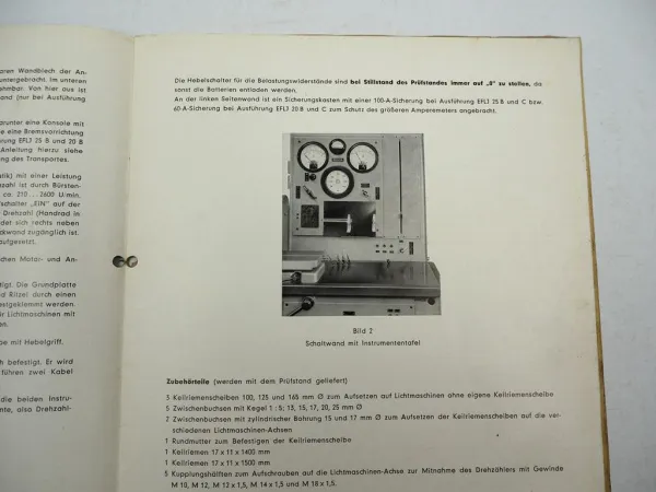 Bosch Lichtmaschinen Prüfstand EFLJ 20 25 S C Testgerät Betriebsanleitung 1957