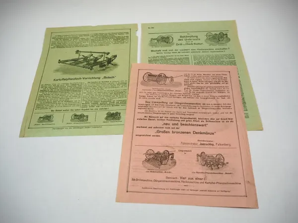 Botsch Kartoffel Pflanzlochmaschine Drill Hack-Kultur Prospekt Prüfbericht 1923