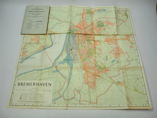 Bremerhaven Amtlicher Stadtplan 1:15 000 & Verzeichnis Behörden Strassen 1962