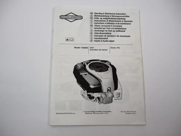 Briggs & Stratton 100000 DOV Series 700 Extended Life Motor Betriebsanleitung
