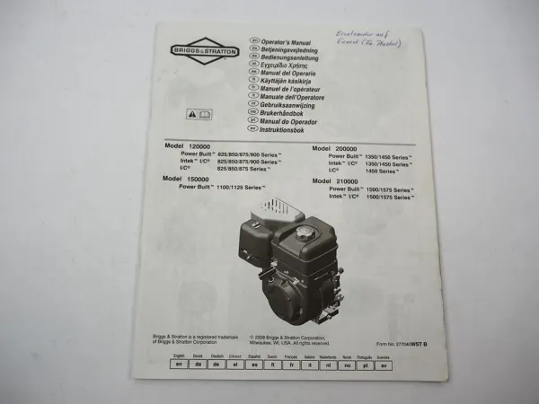 Briggs & Stratton 120000 150000 200000 210000 Motor Betriebsanleitung 2008