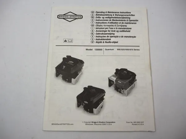 Briggs & Stratton 120000 Quantum 600 625 650 675 Betriebsanleitung Operating 07
