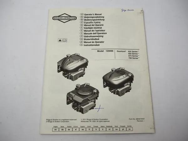 Briggs & Stratton 120000 Quantum 625 650 675 700 Betriebsanleitung Operating