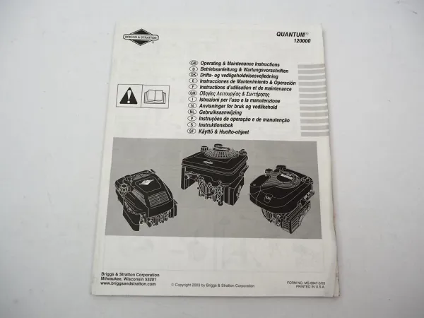 Briggs & Stratton 120000 Quantum Motor Betriebsanleitung Operating 05/2003