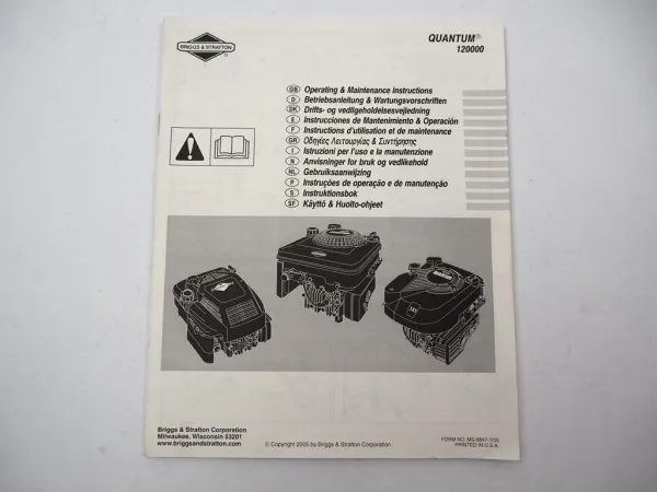 Briggs & Stratton 120000 Quantum Motor Betriebsanleitung Operating 07/2005