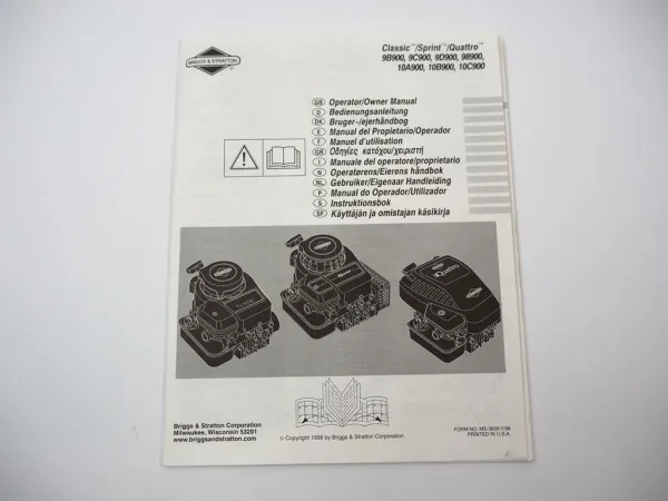 Briggs & Stratton 9B900 9C900 9D900 98900 10A900 10B900 10C900 Betriebsanleitung