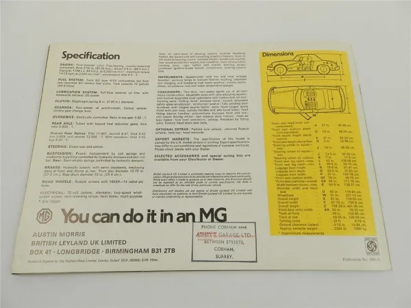 British Leyland UK Cars Austin Morris MG MGB Prospekt Brochure 1975