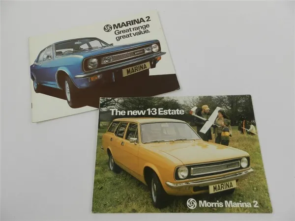 British Leyland UK Cars Morris Marina 2x Prospekt Brochure 1975/76