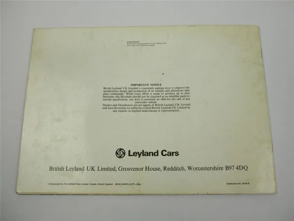 British Leyland UK Cars Princess 1800 2200 HL HLS Prospekt Brochure 1977
