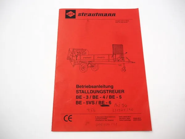 BSL Strautmann BE 3 4 5 5VS 6 Stalldungstreuer Streublitz Betriebsanleitung 1994