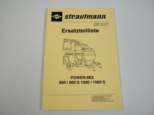 BSL Strautmann FMW 800 1000 S Powermix Futtermischwagen Ersatzteilliste 1997
