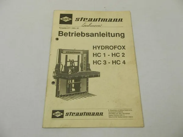 BSL Strautmann HC 1 2 3 4 Hydrofox Siloblockschneider Betriebsanleitung 1991