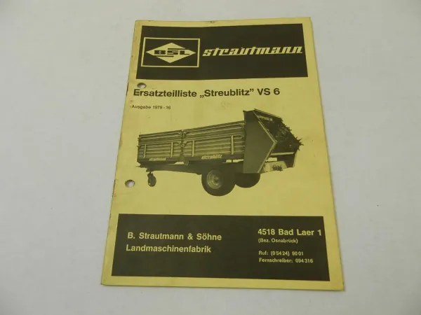 BSL Strautmann Streublitz VS6 Stalldungstreuer Ersatzteilliste 1979