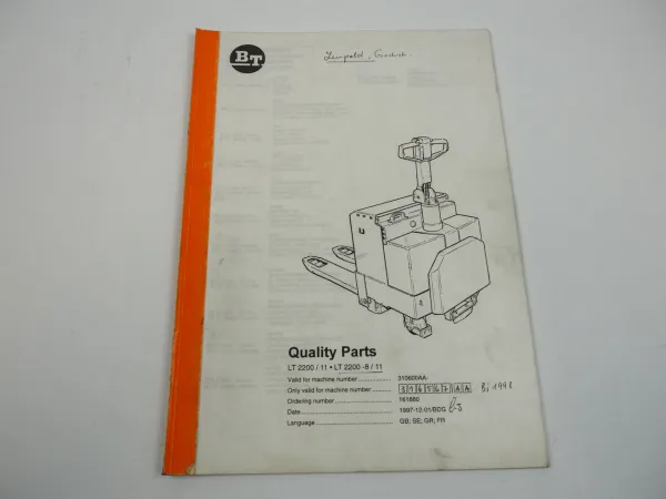BT LT2200 Stapler Hubwagen Ersatzteilliste Ersatzteilkatalog 1997