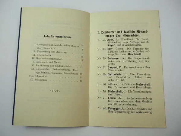 Bücher Verzeichnis der Büchersammlung Verein selbständig. Uhrmacher Leipzig 1901