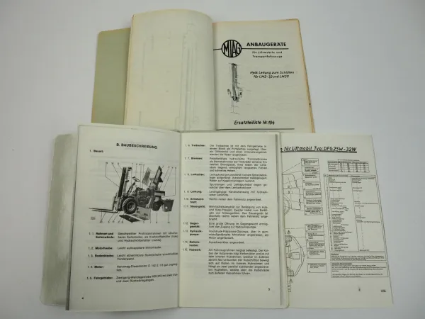 Bühler MIAG DFG3.2W Gabelstapler Bedienungsanleitung Ersatzteilliste Anbaugeräte