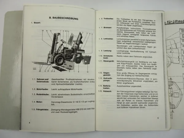 Bühler MIAG DFG3.2W Gabelstapler Bedienungsanleitung Ersatzteilliste Anbaugeräte
