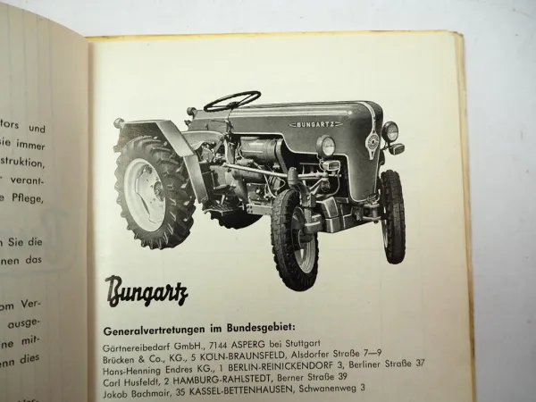 Bungartz T7 Vierradschlepper Betriebsanleitung Bedienung Ersatzteilliste 1962