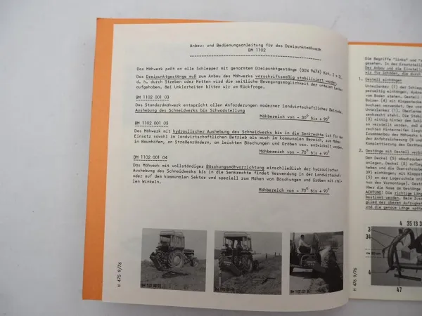 Busatis 1102 Mähwerk Dreipunktanbau f. IHC MF Betriebsanleitung Ersatzteilliste