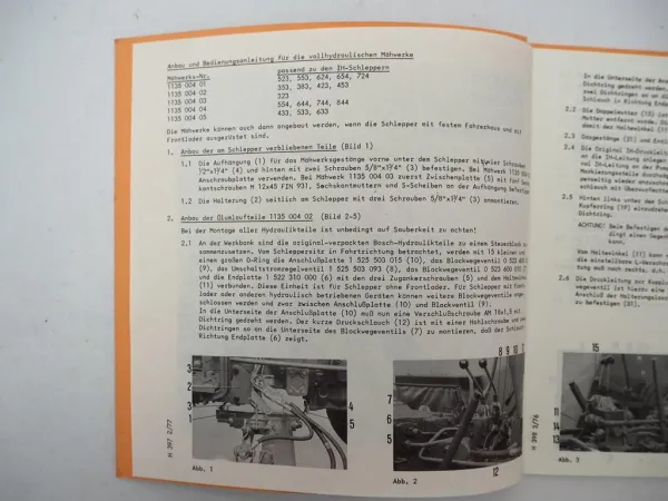 Busatis 1126 Mähwerk für IHC 323 - 844 Betriebsanleitung Ersatzteilliste 1976