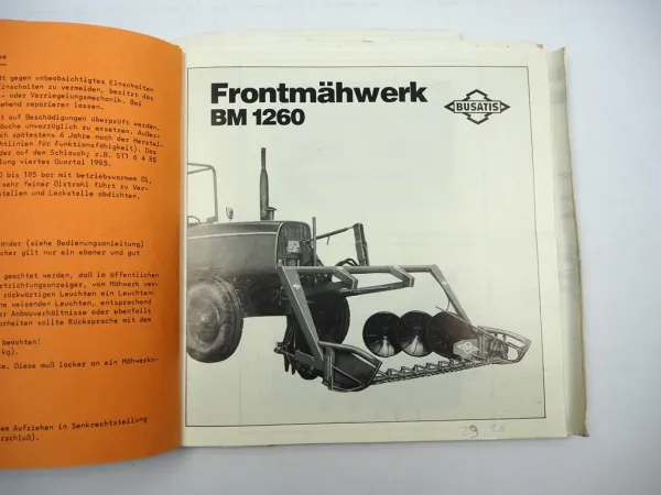 Busatis BM 1260 1265 Frontmähwerk f. IHC Betriebsanleitung Ersatzteilliste 1983