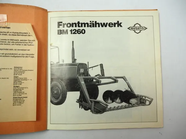 Busatis BM1260 Frontmähwerk für Ford Deutz MF Betriebsanleitung Ersatzteilliste