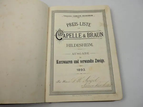 Capelle und Braun Kurzwaren Katalog Preisliste Hildesheim 1893