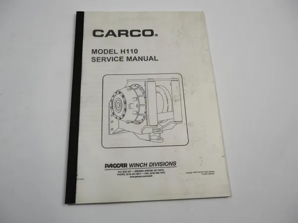 Carco H110 Service Manual Paccar hydraulic Winches 1999 Werkstatthandbuch Seilwinde