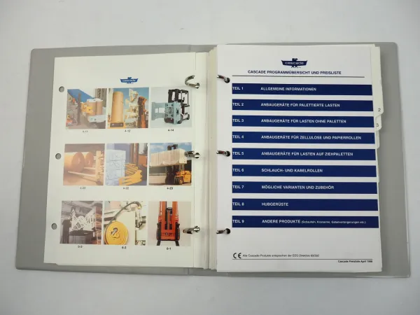 Cascade Anbaugeräte für Gabelstapler Produktübersicht Preisliste 1998
