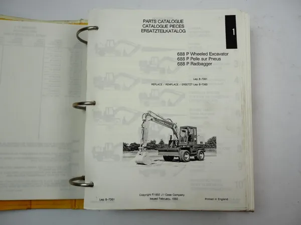 Case 688P Radbagger Excavator Ersatzteilkatalog Parts List 1992