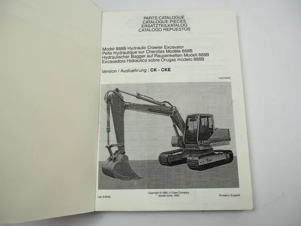 Case Poclain 888B CK CKE Raupenbagger Excavator Ersatzteilliste Parts List 1993