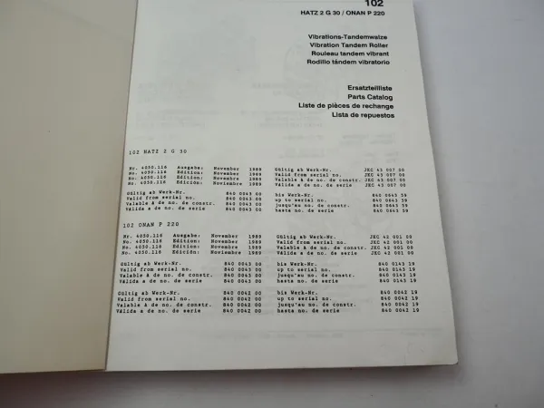 Case Vibromax 102 Hatz 2G30 ONAN P220 Tandemwalze Ersatzteilliste Parts Catalog