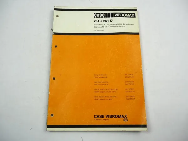 Case Vibromax 251 251D Vibrations Tandemwalze Ersatzteilliste Ersatzteilkatalog