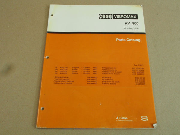 Case Vibromax AV900 Vibrationsplatte Ersatzteilliste 1990 Parts List Pieces rech