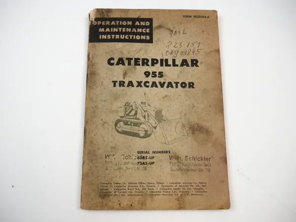 CAT Caterpillar 955 Traxcavator Operation Instruction Maintenance 1965 in Engl.