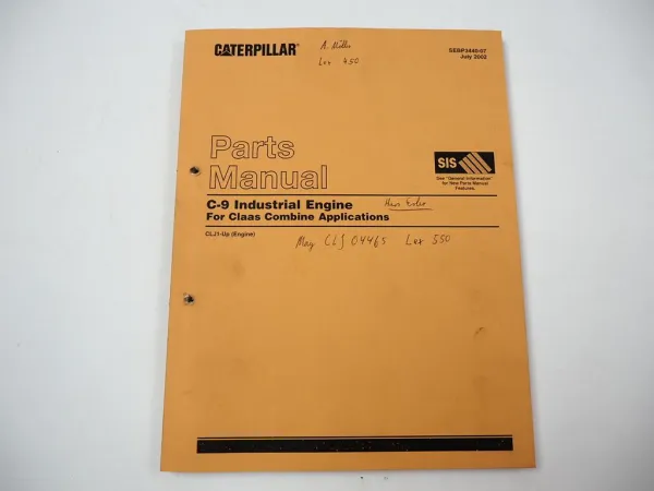 Caterpillar C-9 Industrial Engine for Claas Combine Parts Manual 2002