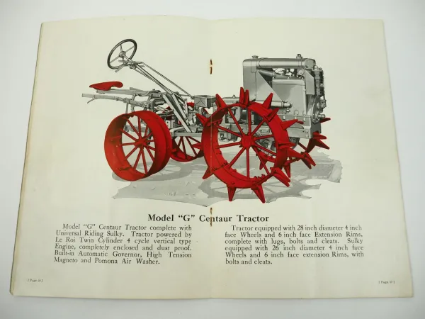 Centaur Model G Tractor Riding Sulky Cultivator Field Mower Dump Cart 1929