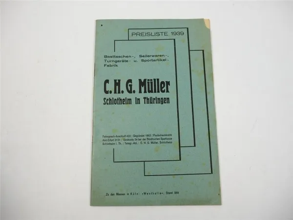 CHG Müller Schlotheim Thüringen Taschen Seilerwaren Sportartikel Preisliste 1939