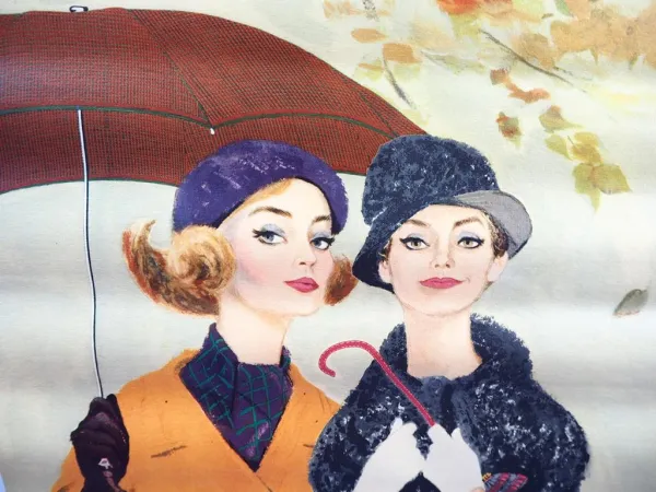 Chic mit Schirm Damen mit Hut Regenschirm Werbung Original Plakat 1960er Jahre