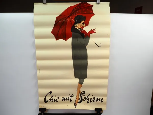 Chic mit Schirm H. M. Neff Studio Geutebrück Werbung Original Plakat 1960er J.