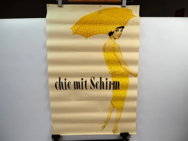 Chic mit Sonnenschirm H. M. Neff Studio Geutebrück Original Plakat 1960er Jahre