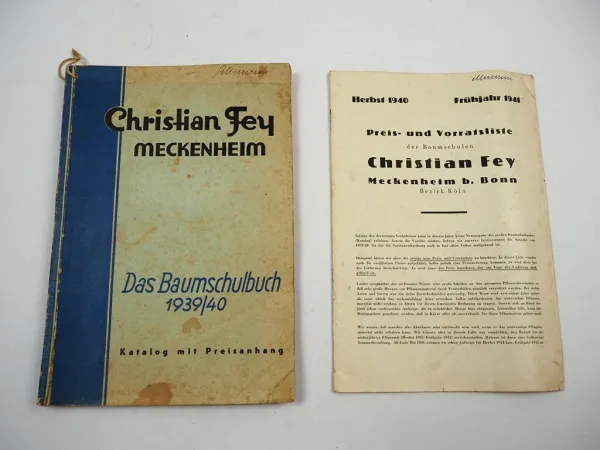 Christian Fey Meckenheim Das Baumschulbuch 1939/40 Katalog mit Preisliste