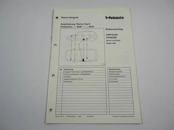 Chrysler Voyager Typ GH GS Einbauanleitung Webasto Thermo Top S BW/DW50 Heizung