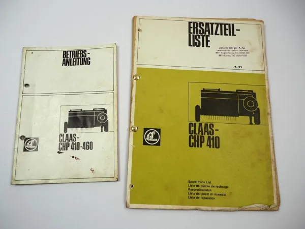 Claas CHP410 Hochdruck Presse Pickup Betriebsanleitung Ersatzteilliste 1971/73